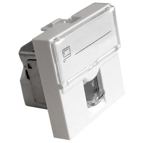 45x45 Mosaic insert, RJ-45 STP, category 5e, with shutter and enlarged label field, white